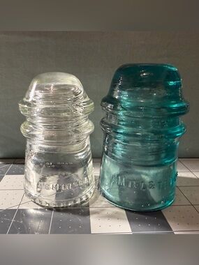 Vintage Glass Insulators - Clear & Aqua, Hemingray and AmTel Co.